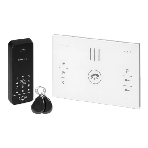 Domofon jednorodzinny przewodowy 15V bezsłuchawkowy z RFID i szyfratorem biały