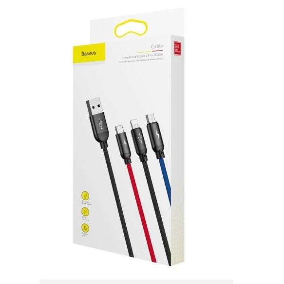 Kabel 3w1 USB - Lightning Micro Type-C 3.5A 1,2m