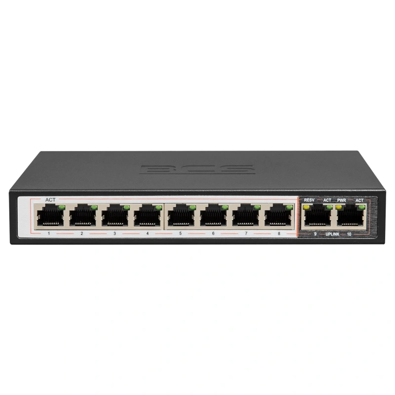 Switch PoE 8-portowy Gigabit z 2xUPLink