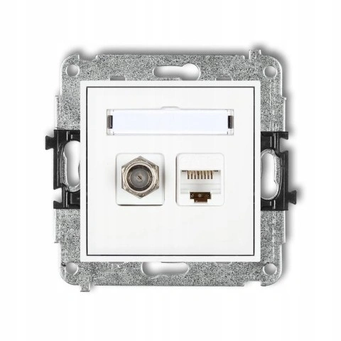 MINI Gniazdo antenowe typu F (SAT) + gniazda komputerowego RJ45 kat. 5e biały